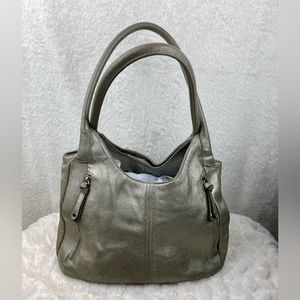 Tignanello hobo bag leather purse silver gunmetal multi compartment handbag